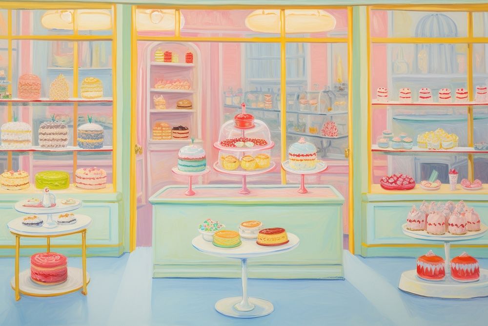 Cake shop painting dessert food. AI generated Image by rawpixel.