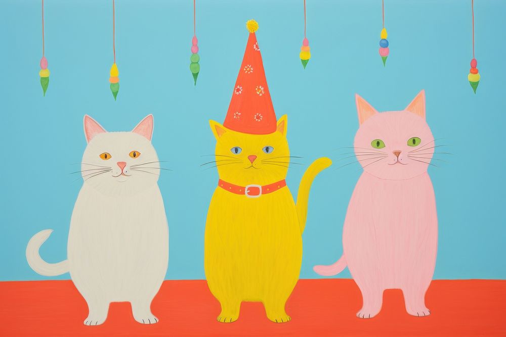 Cats wearing party hat mammal animal pet. AI generated Image by rawpixel.