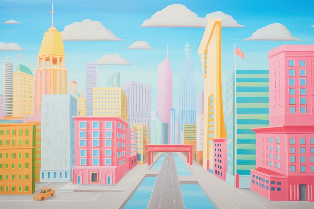 Cityscape painting architecture backgrounds. AI generated Image by rawpixel.