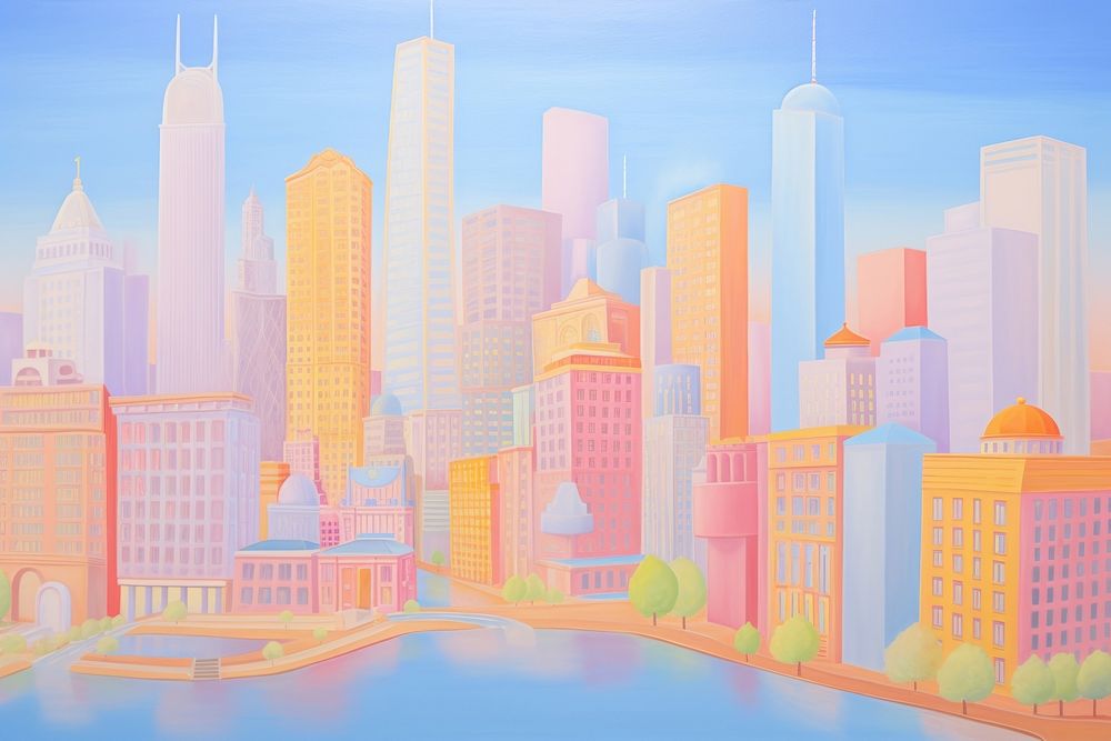 Cityscape painting architecture metropolis. AI generated Image by rawpixel.