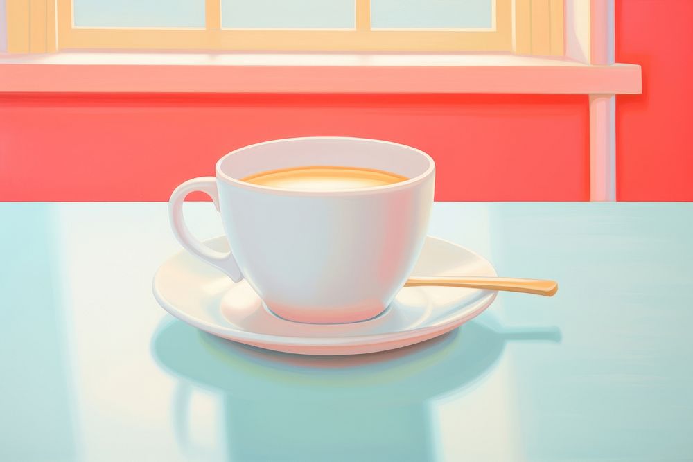 Coffee cup on modern counter painting saucer spoon. AI generated Image by rawpixel.