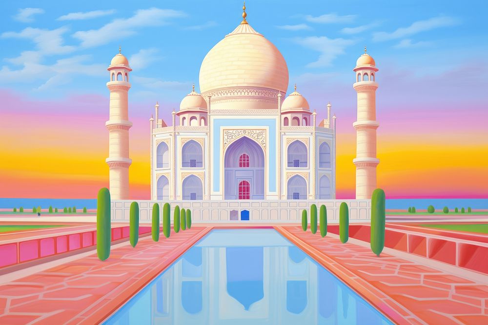 Taj mahal architecture building painting. AI generated Image by rawpixel.