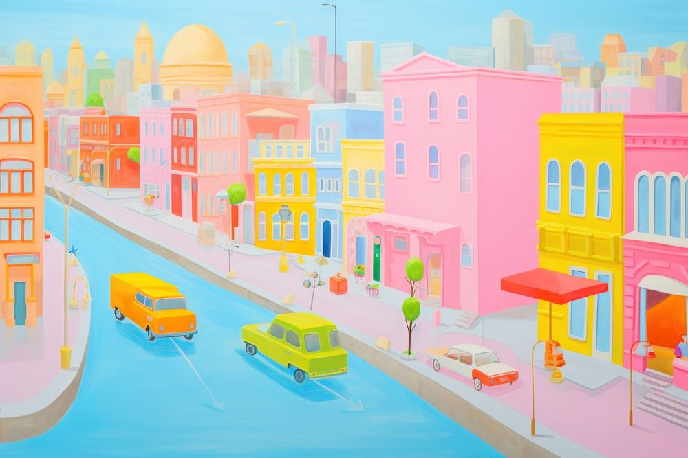 Cityscape painting backgrounds vehicle. AI generated Image by rawpixel.
