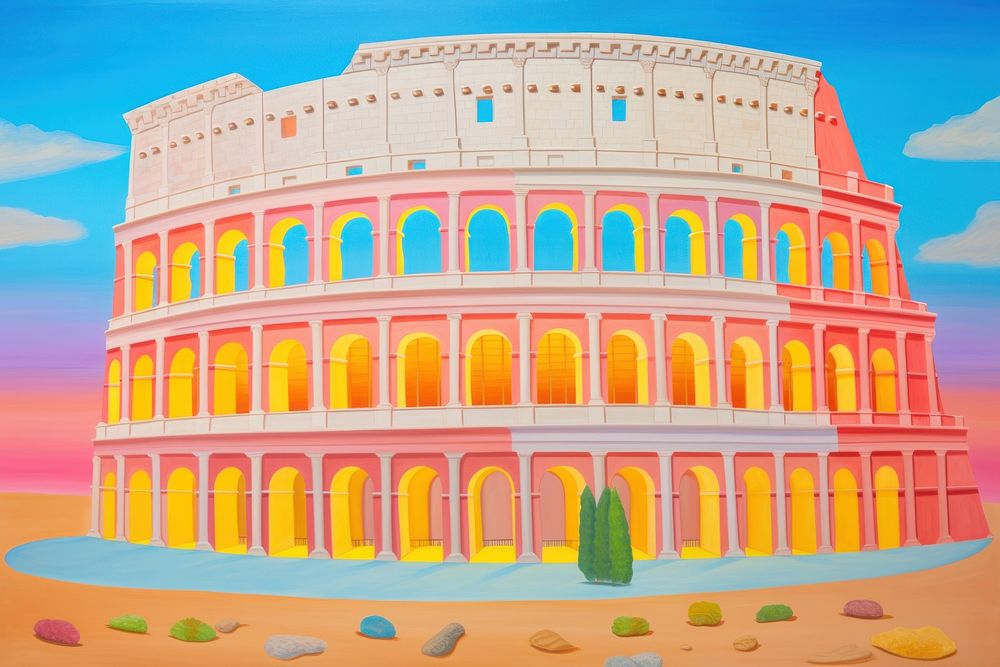 Colosseum architecture building painting. AI generated Image by rawpixel.
