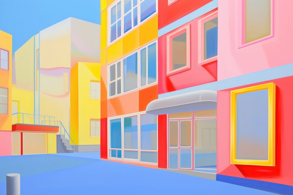 Modern architecture painting building city. AI generated Image by rawpixel.