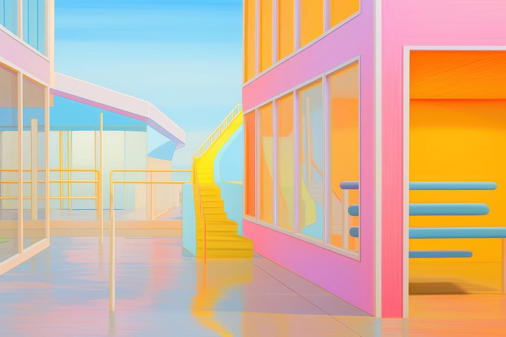 Modern architecture painting backgrounds building. AI generated Image by rawpixel.