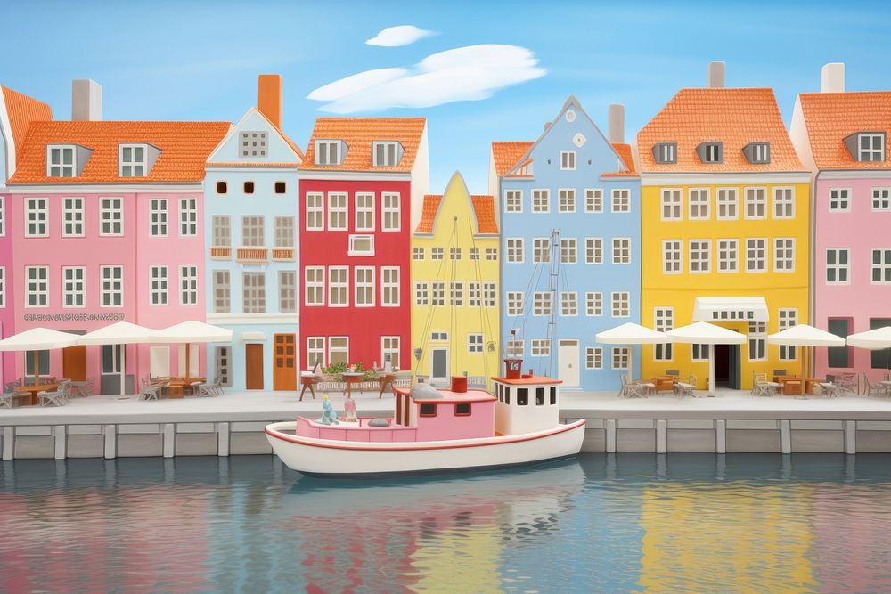 Nyhavn canal architecture waterfront watercraft. AI generated Image by rawpixel.