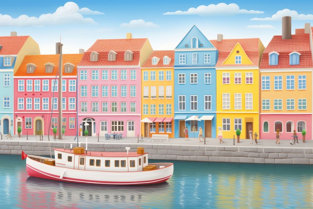 Nyhavn canal architecture waterfront watercraft. AI generated Image by rawpixel.