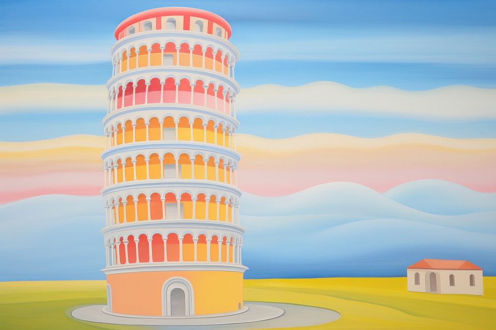 Pisa tower painting architecture lighthouse. AI generated Image by rawpixel.