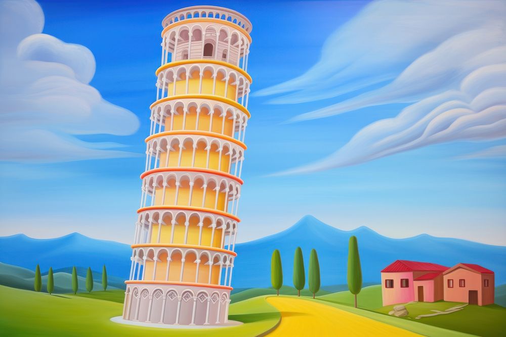 Pisa tower architecture building painting. AI generated Image by rawpixel.