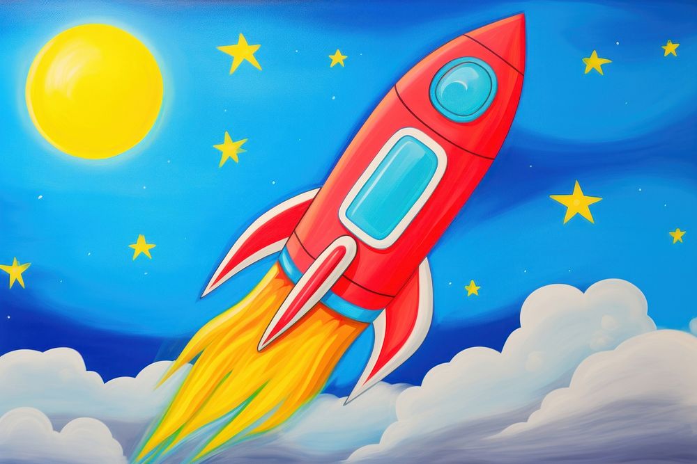 Rocket in galaxy outdoors painting spacecraft. AI generated Image by rawpixel.