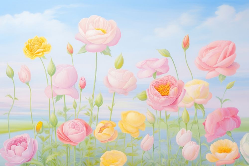 Roses painting backgrounds outdoors. AI generated Image by rawpixel.