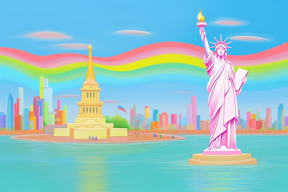 Statue of liberty city outdoors painting. AI generated Image by rawpixel.