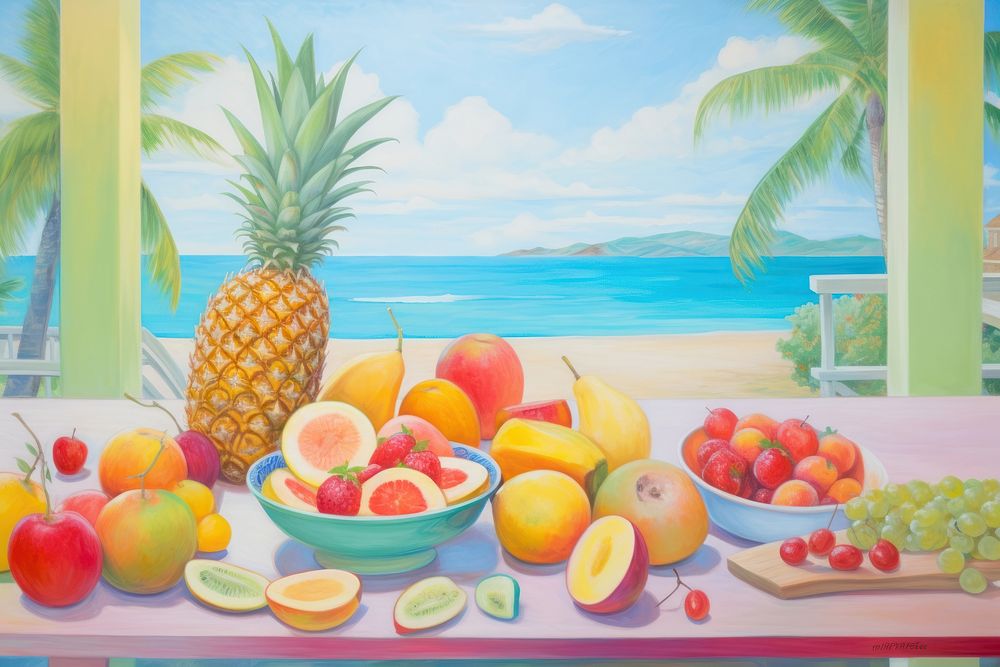 Tropical fruits painting pineapple plant. AI generated Image by rawpixel.