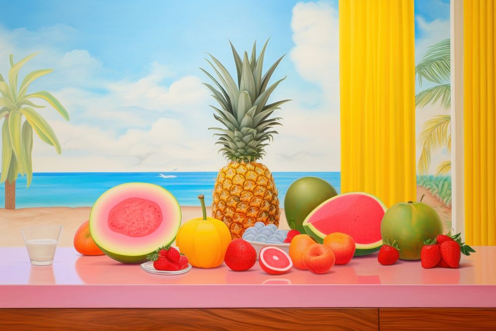 Tropical fruits pineapple painting plant. AI generated Image by rawpixel.