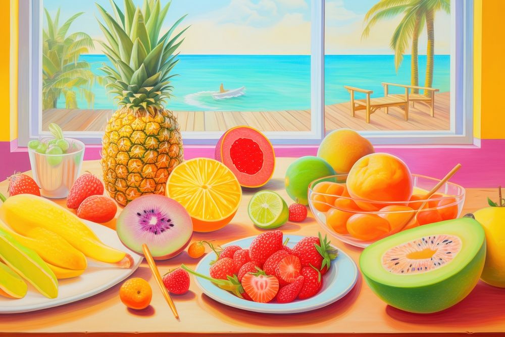 Tropical fruits pineapple painting summer. AI generated Image by rawpixel.