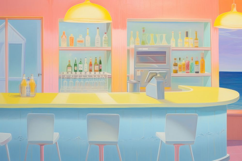 Cocktail bar furniture painting chair. AI generated Image by rawpixel.