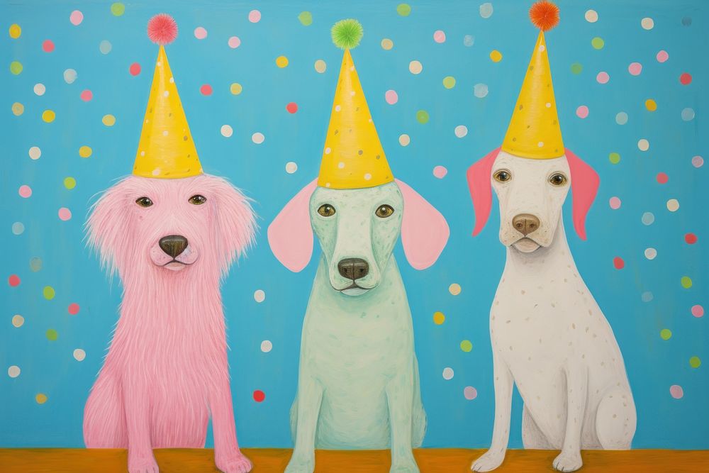 Dogs wearing party hat painting mammal animal. AI generated Image by rawpixel.