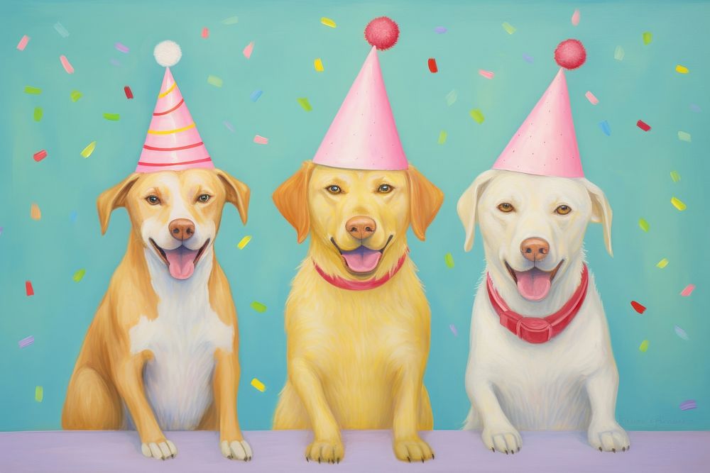 Dogs wearing party hat birthday confetti mammal. AI generated Image by rawpixel.