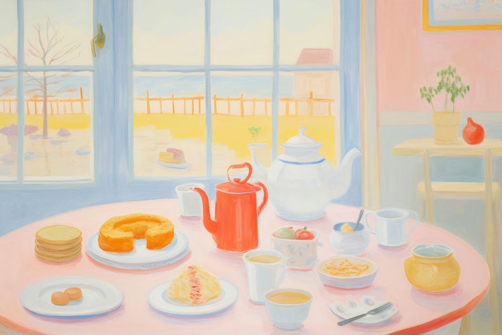 English breakfast furniture painting teapot. 