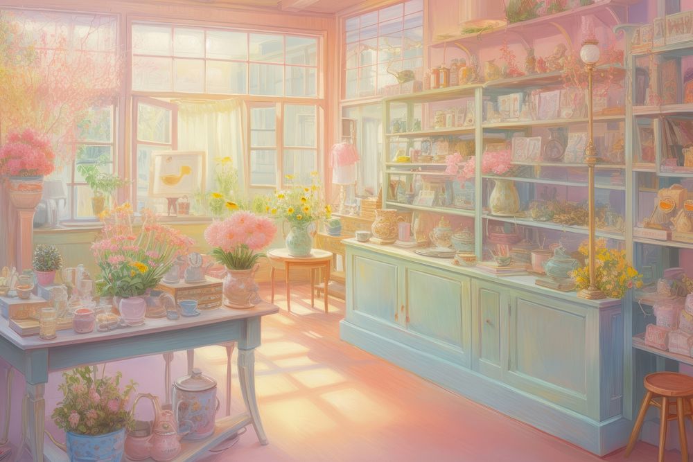 Flower shop furniture painting table. AI generated Image by rawpixel.