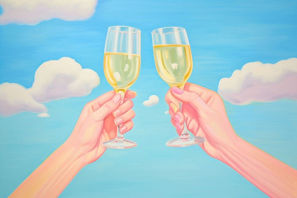 Hands holding champagne cheers painting glass adult. AI generated Image by rawpixel.