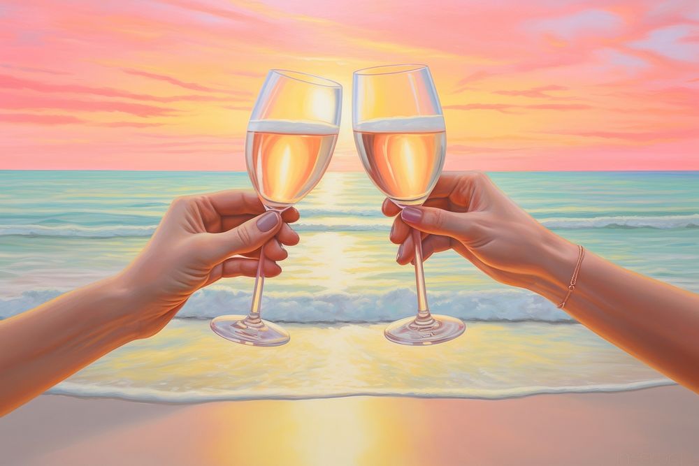 Hands holding champagne outdoors sunset nature. AI generated Image by rawpixel.
