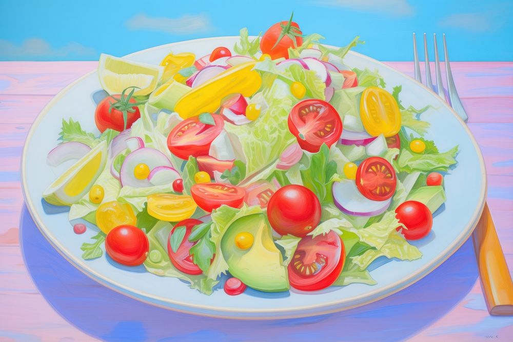 Healty salad painting lunch food. AI generated Image by rawpixel.