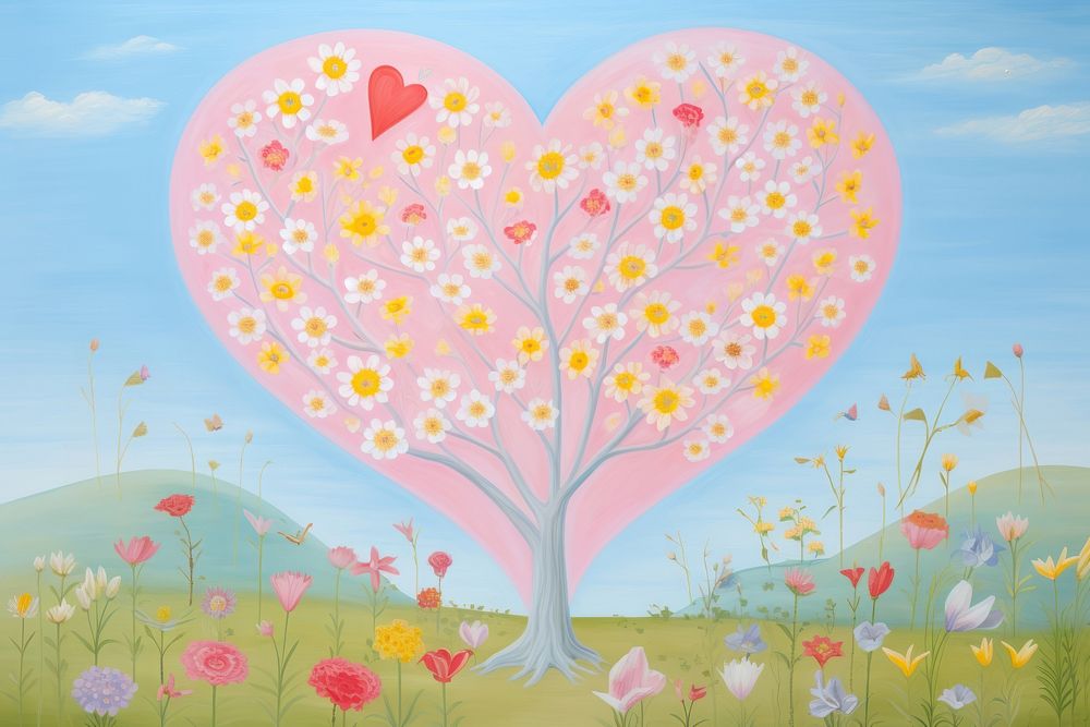 Heart with flowers painting backgrounds outdoors. AI generated Image by rawpixel.