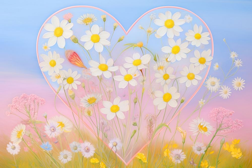 Heart with flowers backgrounds outdoors pattern. AI generated Image by rawpixel.