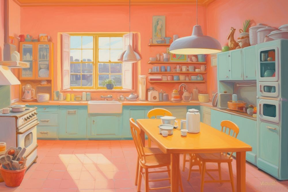 Kitchen architecture furniture painting. AI generated Image by rawpixel.