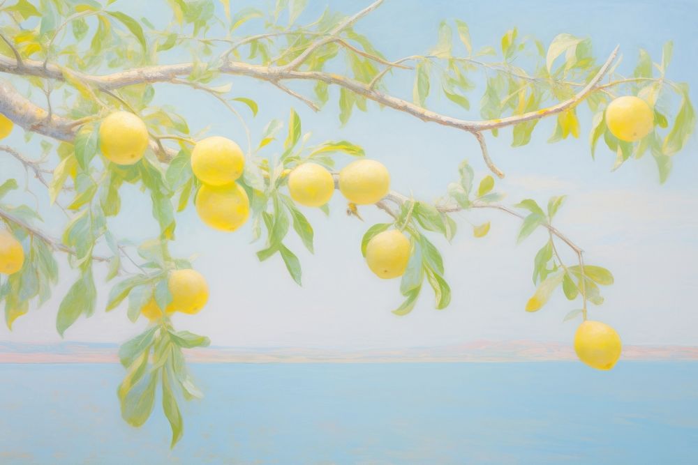 Lemon branch backgrounds painting plant. AI generated Image by rawpixel.