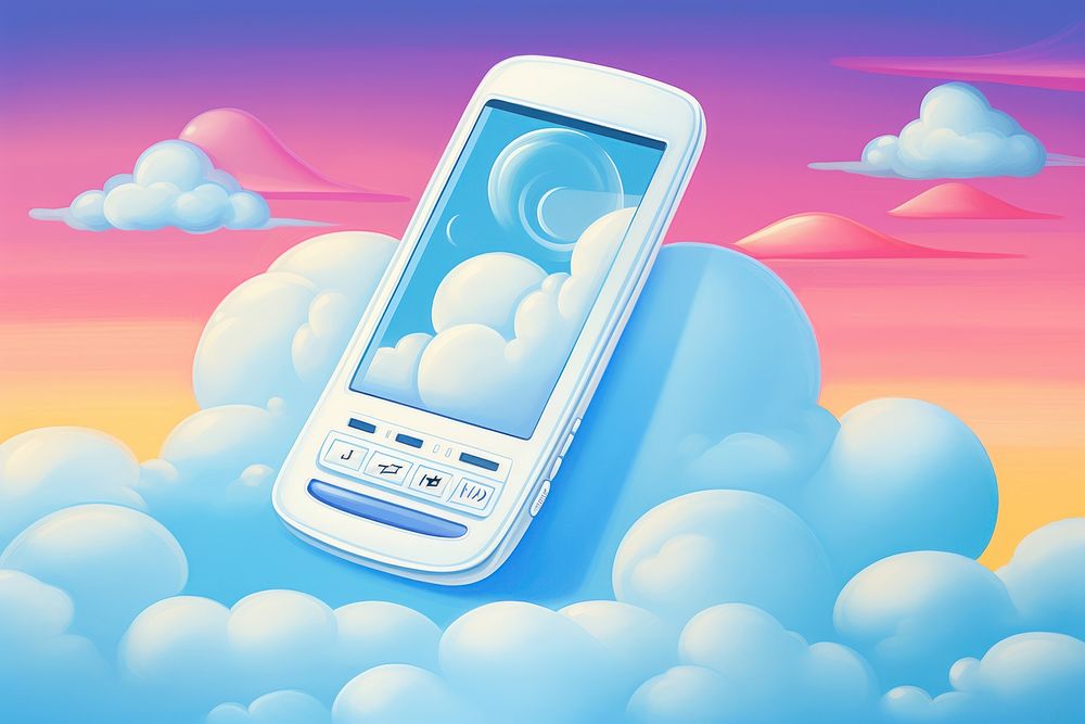 Mobile phone floating in clouds electronics technology telephone. AI generated Image by rawpixel.