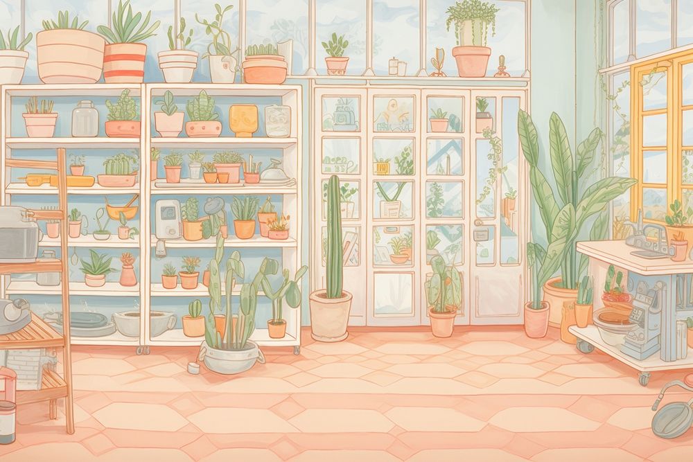 Plant house backgrounds furniture drawing. AI generated Image by rawpixel.