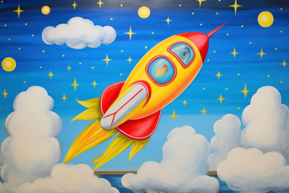 Rocket in galaxy painting vehicle star. AI generated Image by rawpixel.