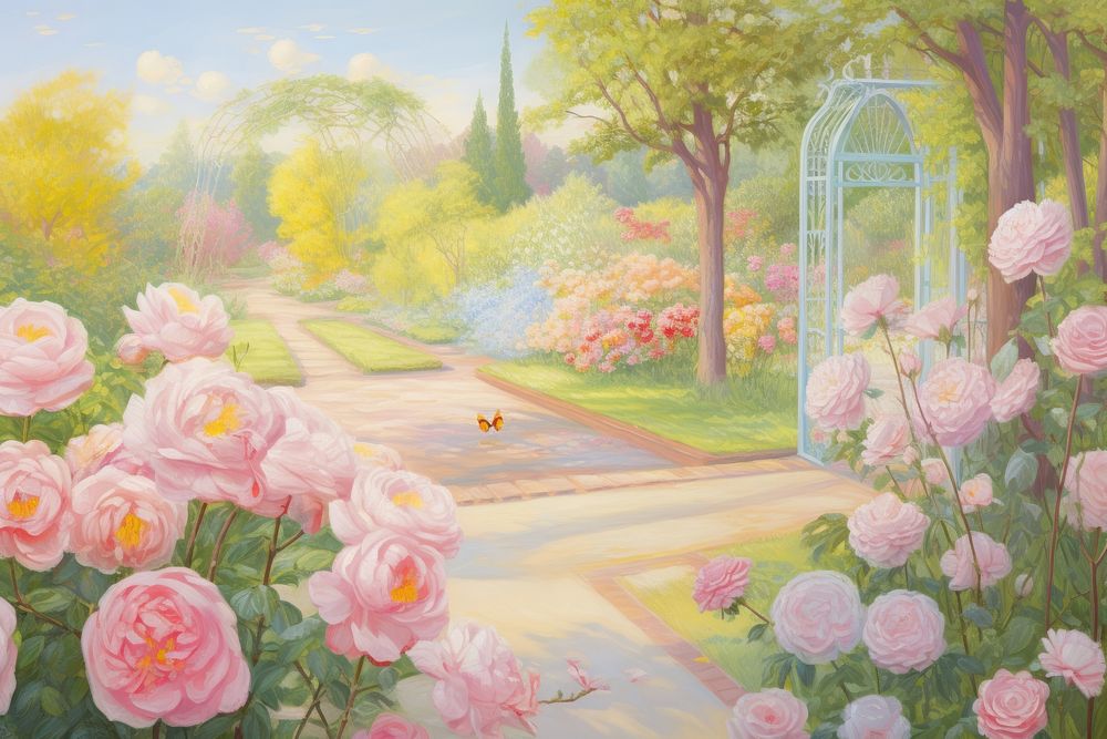 Rose garden painting outdoors flower. AI generated Image by rawpixel.