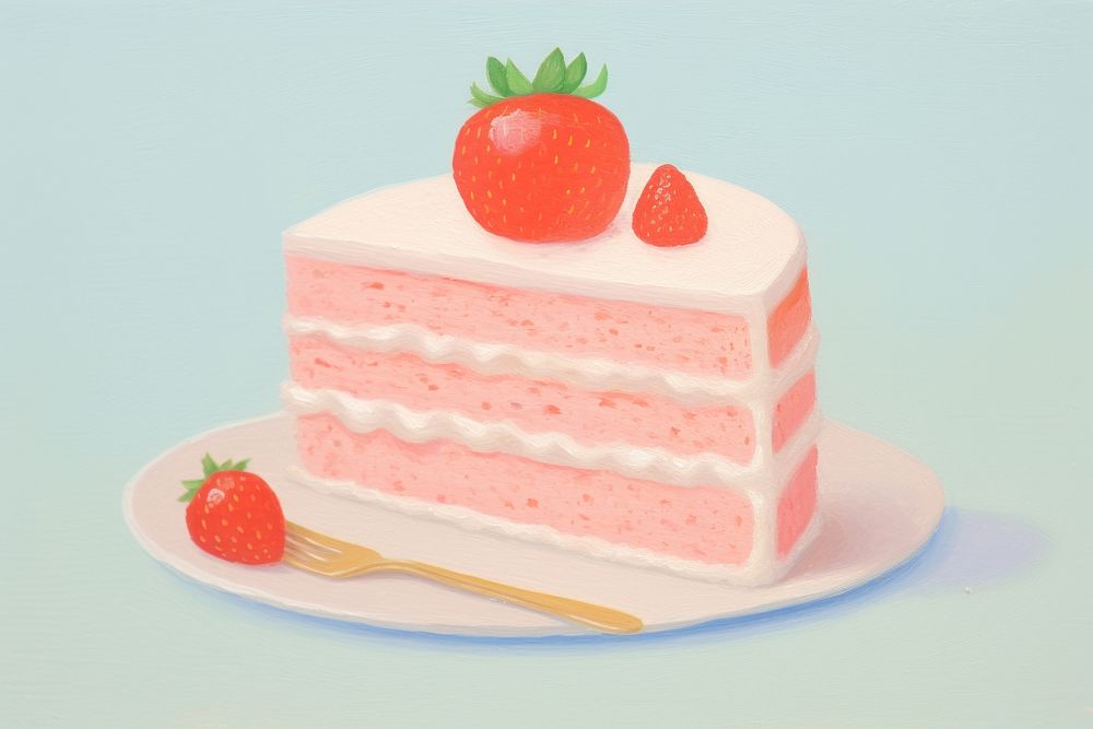 Strawberry cake dessert fruit plate. AI generated Image by rawpixel.