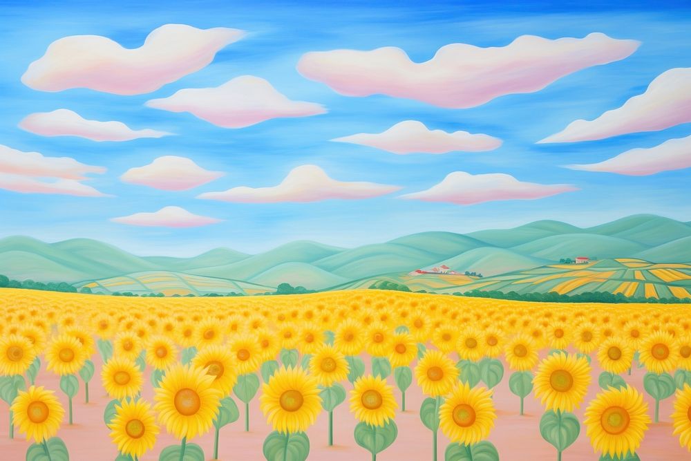 Sunflower field painting backgrounds landscape. AI generated Image by rawpixel.