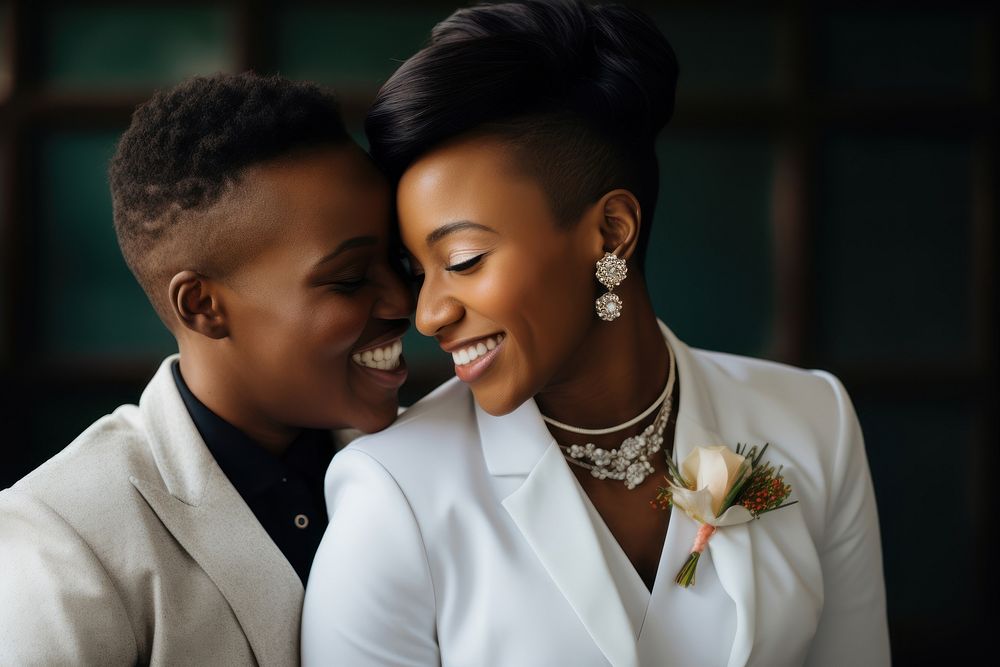 Black South African lesbian couple wedding necklace jewelry. AI generated Image by rawpixel.