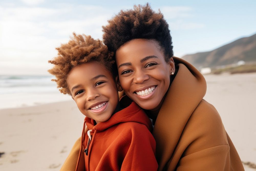 Black South African mom and son smile portrait family. AI generated Image by rawpixel.