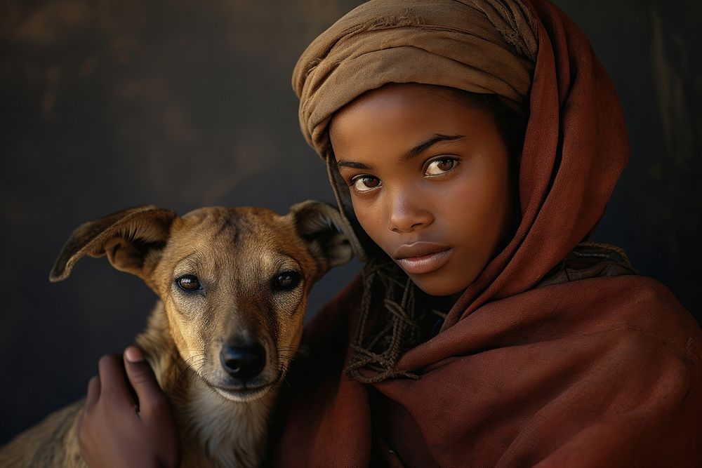 Afrigan with pet portrait photo homelessness. AI generated Image by rawpixel.