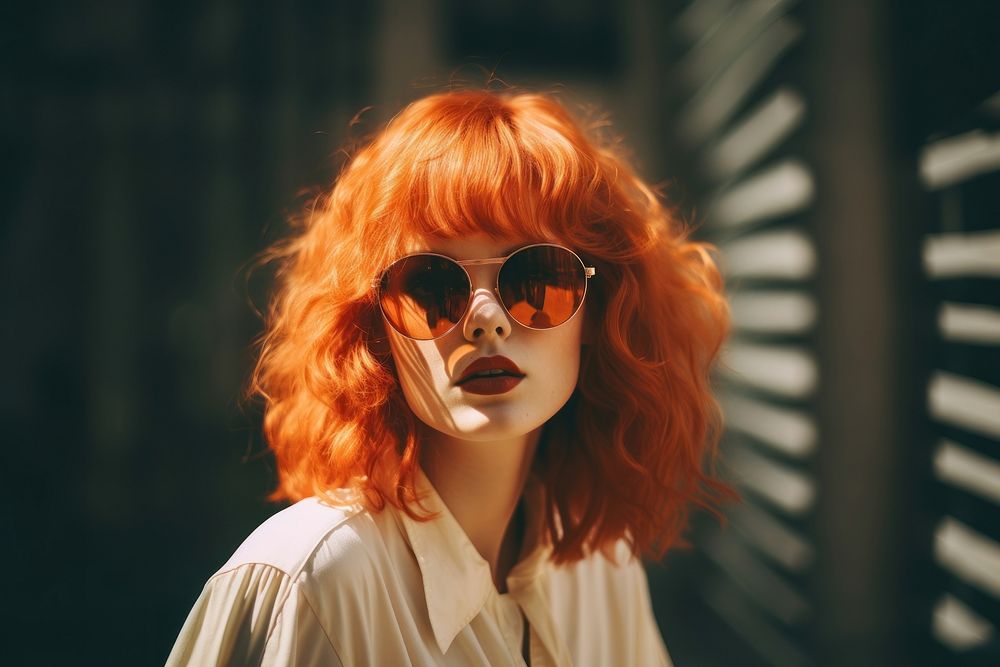 Orange haired girl sunglasses adult wig. AI generated Image by rawpixel.