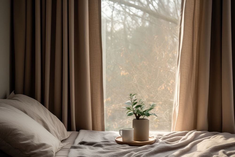 Curtains bed windowsill furniture. AI generated Image by rawpixel.