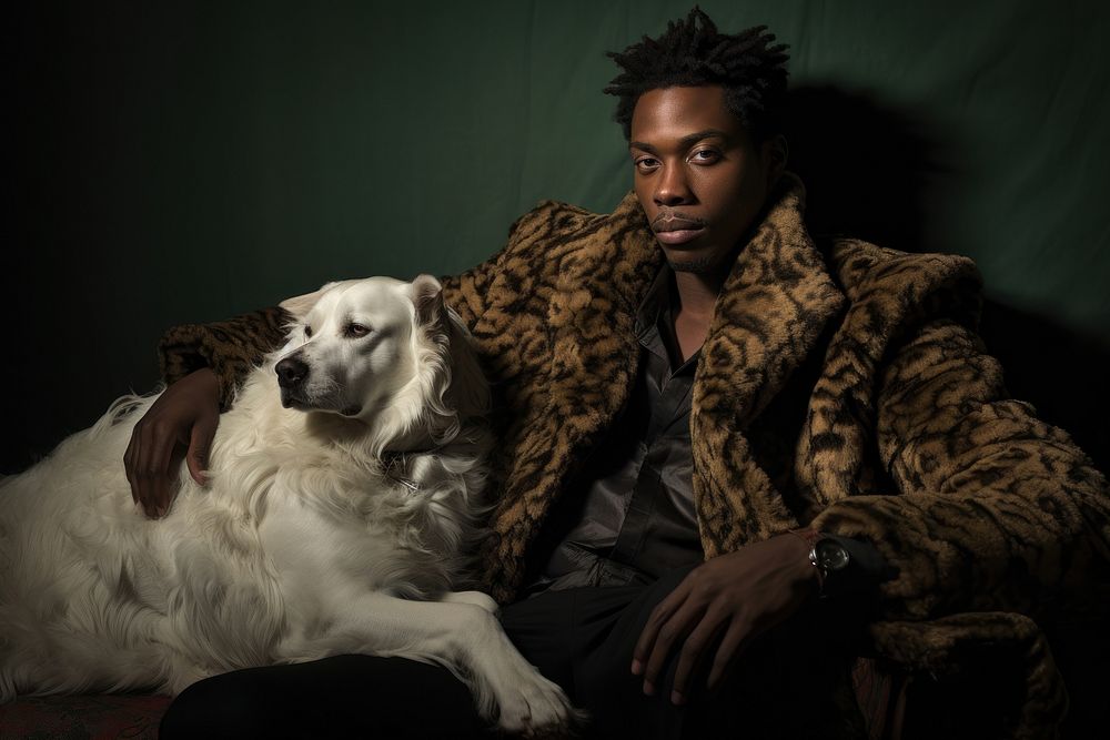 Black guy with dog pet portrait sitting. AI generated Image by rawpixel.