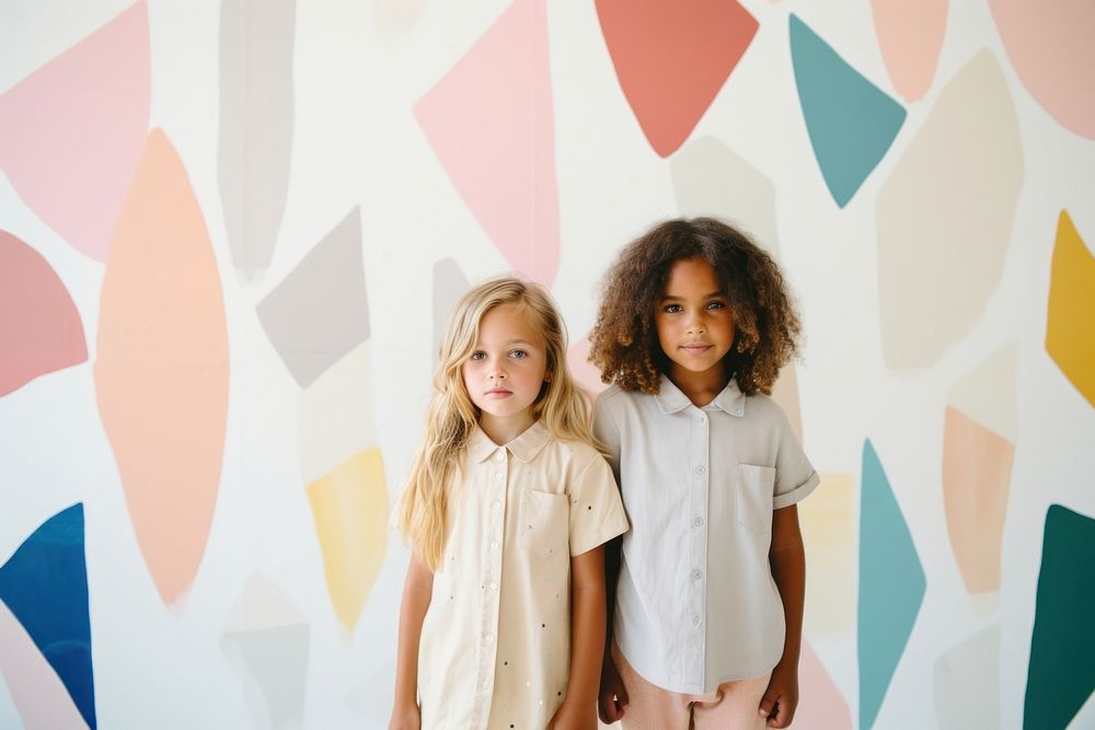 Girls in summer clothes portrait child mural. AI generated Image by rawpixel.