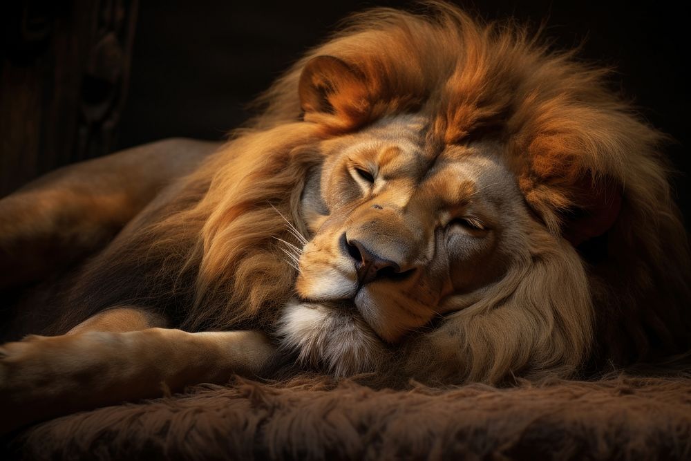 Sleeping lion wildlife mammal animal. AI generated Image by rawpixel.