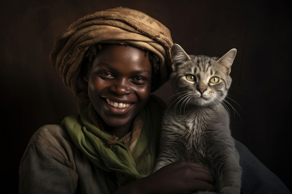 African with cat smile pet portrait. AI generated Image by rawpixel.