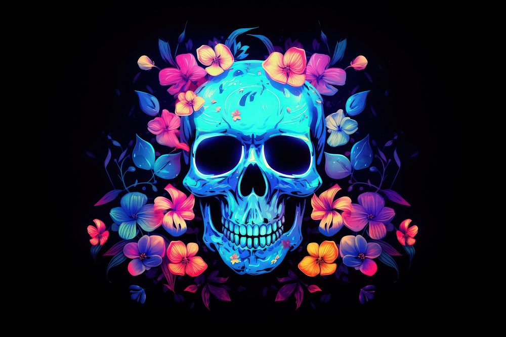 Skull with flowers pattern purple plant. AI generated Image by rawpixel.