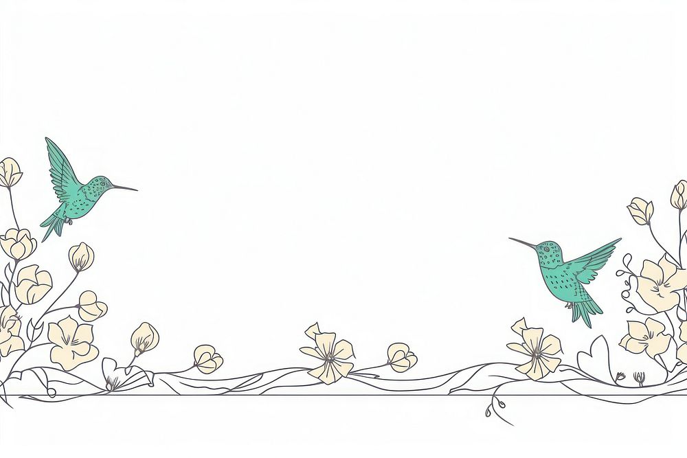 Hummingbird and flowers drawing sketch illustrated. AI generated Image by rawpixel.