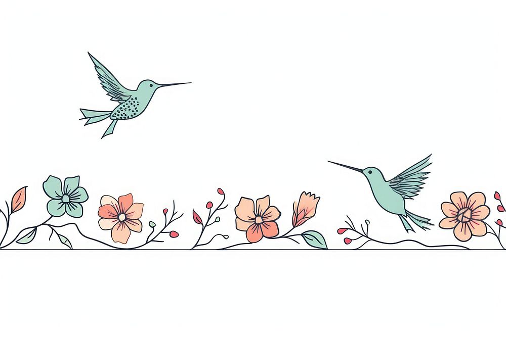 Hummingbird and flowers flying art creativity. 